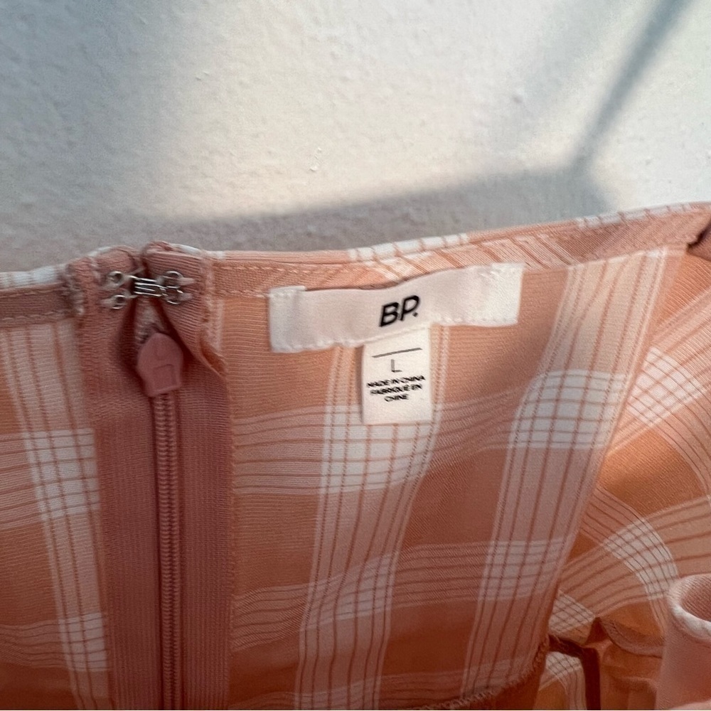 BP Women's Size Large Square Neck Sundress Coral White Gingham Plaid Stretch Y2K - Picture 13 of 14